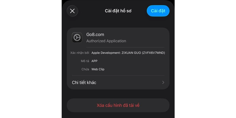 Cài đặt cấu hình Go8 đã tải về